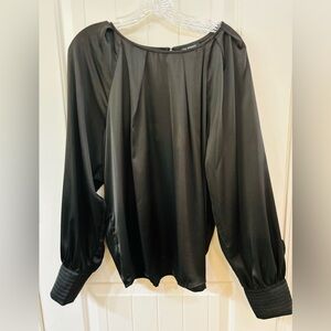 Blu Pepper Black Satin Long Sleeved Blouse